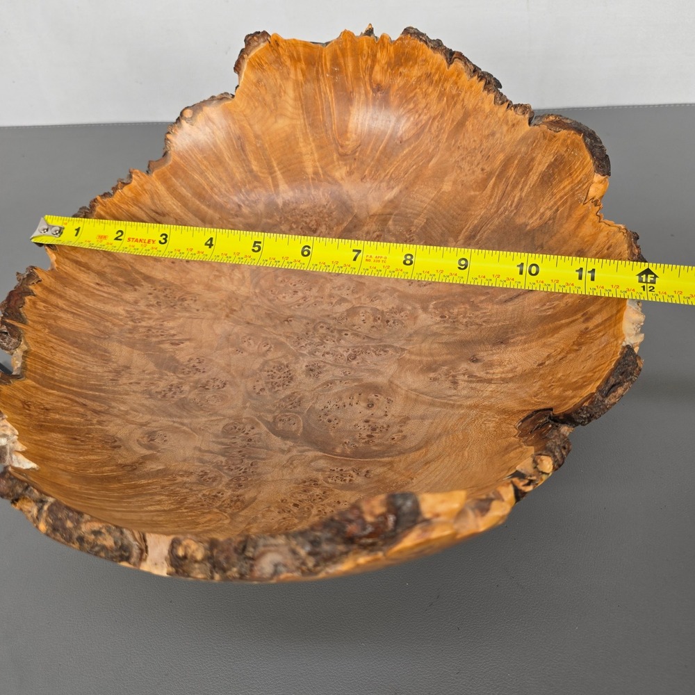 Hand Turned Maple Burl Wood Live Edge Decorative Bowl Signed Artisan Centerpiece - Picture 5 of 11